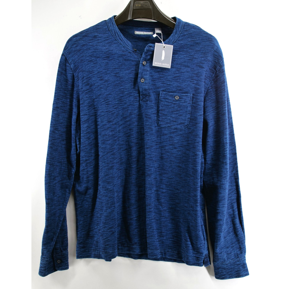 Michael Bastian Long Sleeve Henley Shirt Blue Men's Large New